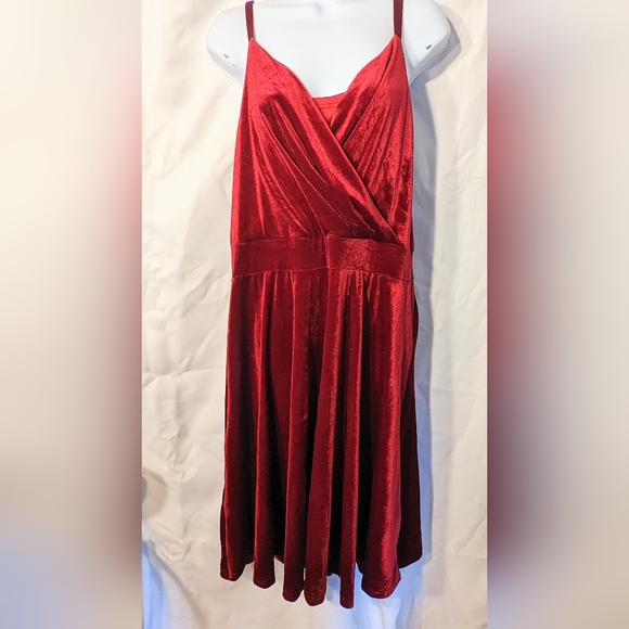 Grace Karin Dresses & Skirts - Red Velvet 2XL Solid Red Cocktail Swing Dress Size 20-22 20W/22W Crossover NWT